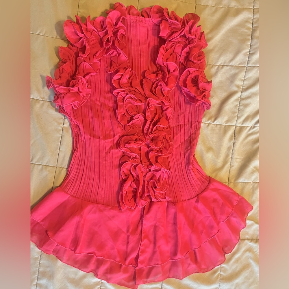 Red Floral Flamenco design stretch blouse handmade in Spain size M
